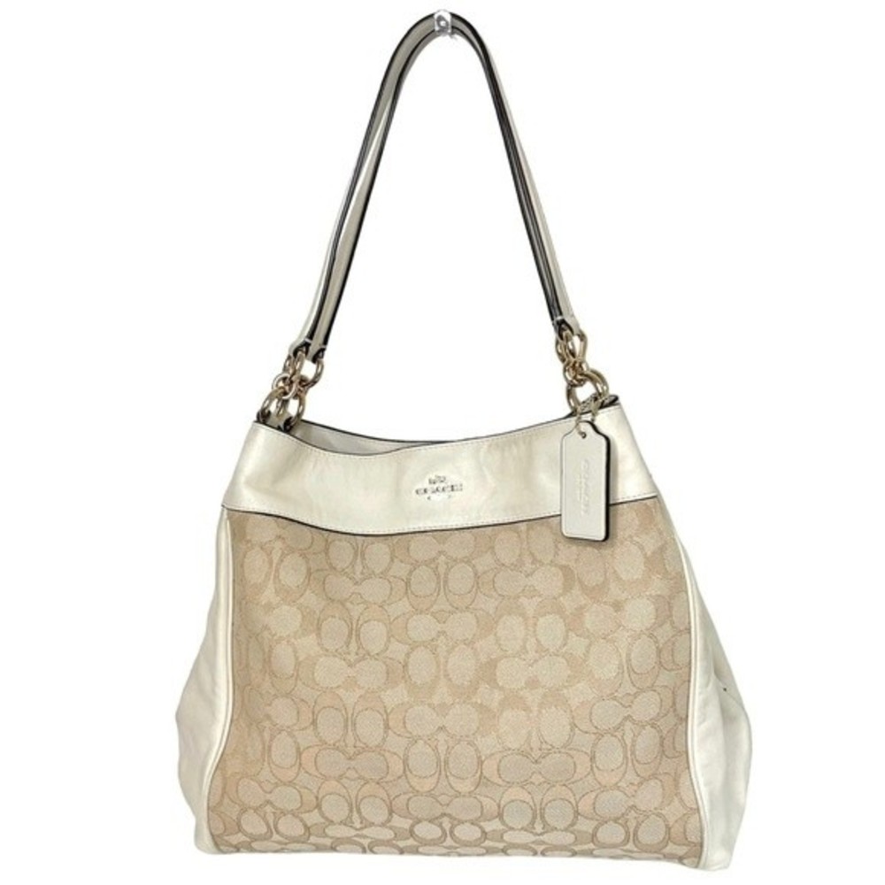 Coach Cream and White Signature Tote Bag